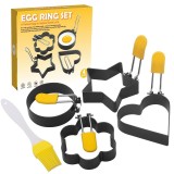 Kit de 4 forme pentru ou eMazing, din oțel inoxidabil cu strat antiaderent, 7.5 cm, cu m&acirc;nere din ABS - Negru