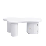 Măsuță de cafea asimetrică cu spațiu de depozitare, pentru living și birouri, 100x60x37 cm, Alb