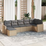vidaXL Set canapele de grădină, 7 piese, cu perne, bej, poliratan