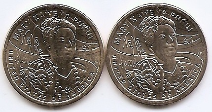 Statele Unite (SUA) Set 2 monede - 1 Dolar 2025 D+P - (Mary Kawena Pukui) KM-814 UNC !!!