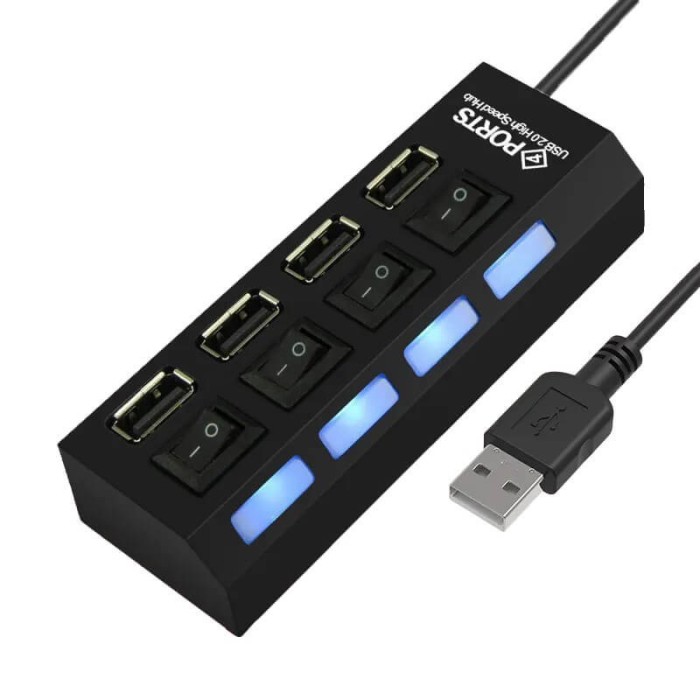 Usb hub cu alimentare, 4 porturi, intrerupator, indicator led, 2.0