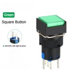 Buton intrerupator push fara mentinere patrat 16mm, plastic, 12V DC, 1NO 1NC, lumina verde FLP16-NJ-6-GREED