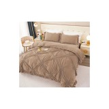 Cumpara ieftin Lenjerie de Pat, 4 Piese din Catifea, cu Volanase pentru Pat dublu, Maro Deschis - FR149