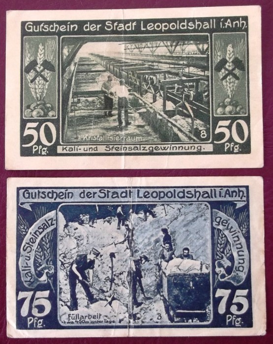 Germania lot 2 notgeld 50 + 75 pfennig 1921 Leopoldshall **