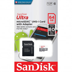 Card Sandisk Ultra Android microSDXC 64GB 80MB Clasa 10 UHS-I + Adaptor SD foto