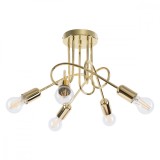 Candelabru Superb Strălucitor Aurit Din Oțel Cu 5 Becuri Neregulate Industrial De Interior