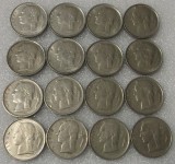 P3. Belgia set lot 16 x 1 Franc 1950 1951 1953 1954 1966 1967 1969 1972 1973 1975 1977 1978 1980 BELGIE BELGIQUE **