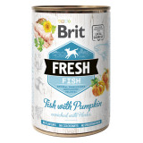 Brit Fresh, Pește cu Dovleac, Conservă hrană umedă conținut redus cereale c&acirc;ini, (&icirc;n aspic), 400g