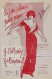 SI J &#039; AI PLEURE POUR VOUS ..., LA NOUVELLE VALSE POPULAIRE de GEORGES MILLANDY et RENE DE BUXEUIL , 1916 , PARTITURA
