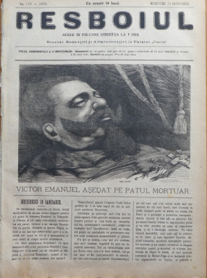Ziarul Resboiul, nr. 172, 1878, Victor Emanuel asezat pe patul mortuar foto