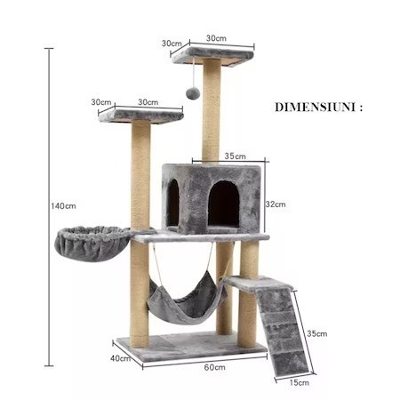 Ansamblu de joaca pentru pisici, 160 cm, gri-albastru, buz