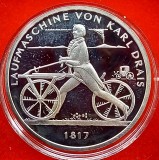 (A64) MONEDA DIN ARGINT GERMANIA - 20 EURO 2017, LIT. G, 200 ANI PIESA DRAISINE DE KARL DRAIS, STARE PROOF