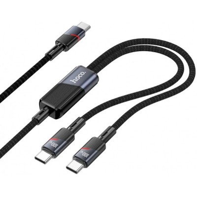 Cablu Date si Incarcare USB-C - 2 x USB-C HOCO U139 2in1, 100W, 1.2m, Negru foto