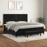 Cumpara ieftin Pat box spring cu saltea, negru, 200x200 cm, catifea