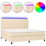 Cumpara ieftin Pat cu arcuri, saltea si LED, crem, 200x200 cm, textil
