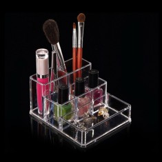 Suport Acrilic Cosmetice, 6 Compartimente, Transparent, 10x12x6cm