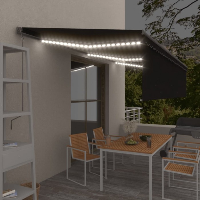 Copertină automată cu stor senzor v&acirc;nt LED, antracit, 6x3 m