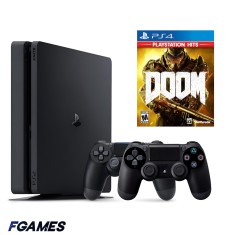 Consola Sony Playstation 4 Slim Ps4 500gb + Doua Controllere + Doom (2016) PlayStation 4, Second-Hand