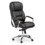 Scaun directorial HM Foster, Piele naturala, Mecanism Multiblock, Suport lombar, Inaltime ajustabila, 120 kg, 125x68x54 cm, Negru