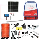 Kit pachet gard electric 6 Joule 12 220V panou solar 2000m 200 izolatori + accesorii (BK87583-2000-04-02), Breckner Germany