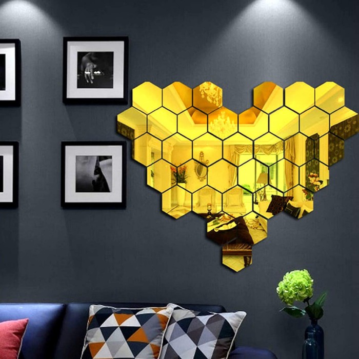 Set Oglinzi Acrilice Decorative Design Hexagon Gold M Size Luxury Home 24 bucati/set