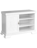 Comoda living VMT, Pal Melaminat, cu o usa, 3 polite, cu elemente din MDF, Alb Antichizat