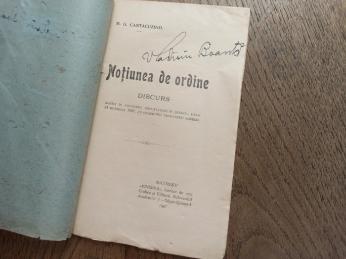 M.G.CANTACUZINO-- NOTIUNEA DE ORDINE ,Discurs 1907