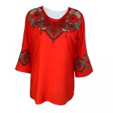 Cumpara ieftin Bluza Traditionala Rosie cu Motiv Floral Rosu - BMG98
