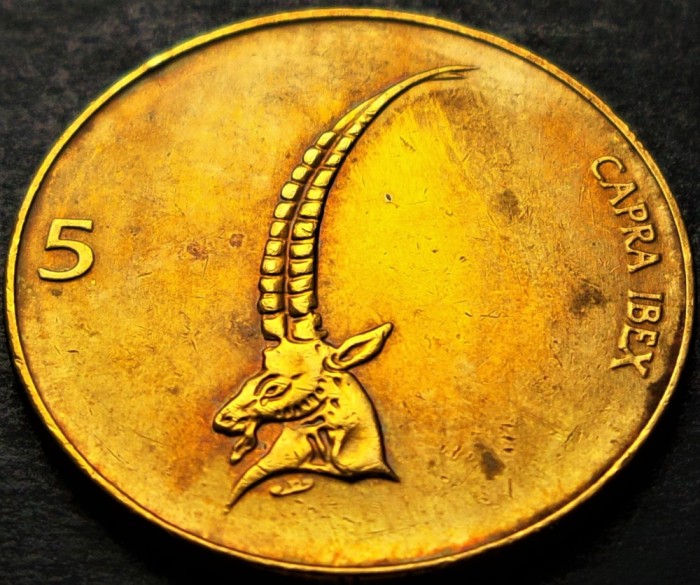 Moneda 5 TOLARI / TOLARJEV - SLOVENIA, anul 1997 * cod 2053 D = patina frumoasa