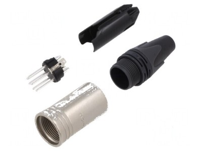 Conector XLR mufă tată PIN 6 drept pe cablu lipire argintat foto