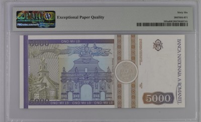 5000 lei 1992 PMG66 UNC bancnota gradata foto