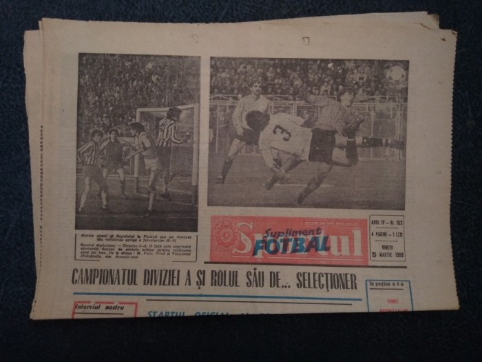 ZIARUL SPORTUL SUPLIMENT FOTBAL 25 MARTIE 1988