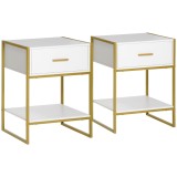 HOMCOM Set din 2 Noptiere Moderne, Noptiere cu Raft și Sertar, Organizatoare de Depozitare pentru Dormitor, 45x40x60 cm, Alb | Aosom Romania