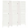 Paravan camera 5 panouri, alb, lemn masiv paulownia