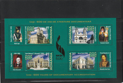 Romania 2008-EFIRO-Iasi-600 ani atestare doc.bloc 4 val. dantelat,MNH foto