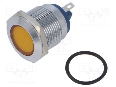 Lampă de control LED galbenă plată 12V NINIGI &amp;Oslash;19mm alamă foto