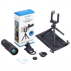 Set telescop obiectiv zoom 18x si trepied Apexel APL-T18Z, prindere filet 17mm, pentru Smartphone iPhone, Samsung