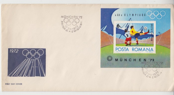 C12 - FDC Romania - Jocurile olimpice de vara - Munchen - colita - LP798 - 1972