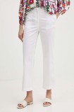 Sisley pantaloni femei, culoarea alb, fason tigareta, high waist