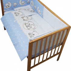 Lenjerie patut 120x60 cm cu 5 piese Nichiduta Teddy on the Moon Blue