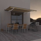 VidaXL Copertină retractabilă manual cu LED, galben și alb, 500x350 cm