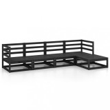 Set mobilier de gradina, 5 piese, negru, lemn masiv de pin