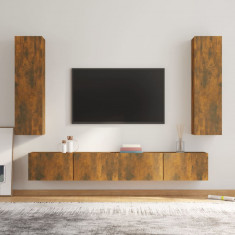 vidaXL Set dulapuri TV, 4 piese, stejar fumuriu, lemn prelucrat foto