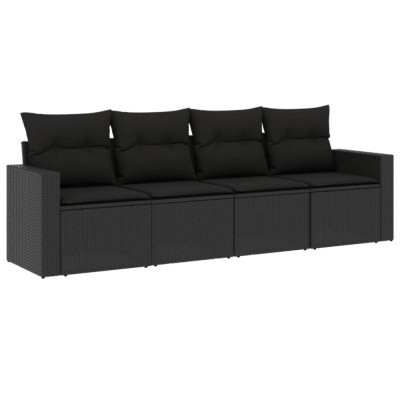 Set mobilier de gradina cu perne, 4 piese, negru, poliratan foto