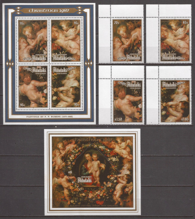 AITUTAKI 1987 PICTURA RUBENS ( bloc+colita+serie dt.) MNH