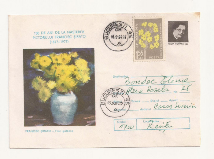 Plic FDC Romania - 100 ani de la nasterea lui Francisc Sirato, circulat 1984