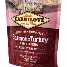 Carnilove Healthy Growth Kitten, Somon și Curcan, hrană uscată fără cereale pisici junior, 400g