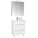 Set mobilier baie cu lavoar ceramic, GN0541, front MDF, 2 sertare, 60 cm, picioare cromate reglabile si dulap cu oglinda Celine, PAL, iluminare LED, a