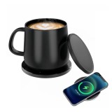 Cana Ceramica Autoincalzire 380 ml, cu Incarcare Wireless Telefon 15W, Mentinere Temperatura 55&deg;C, Suport Incalzire, USB-C, Negru