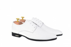 Pantofi albi barbati, clasici, eleganti din piele naturala box - PABOXA foto
